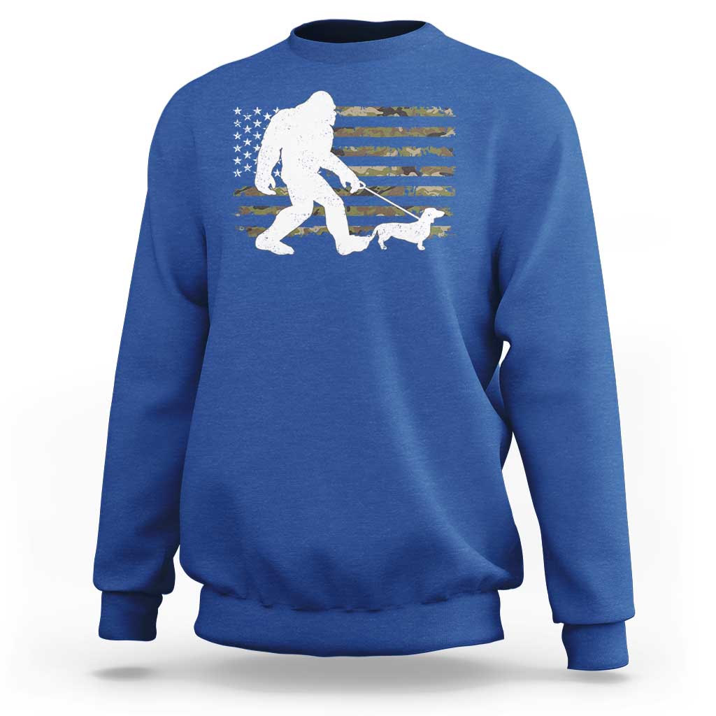 Bigfoot Walking Dachshund Sweatshirt Sasquatch Camo American Flag USA Military Patriotic - Wonder Print Shop