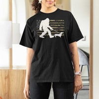 Bigfoot Walking Dachshund T Shirt For Women Sasquatch Camo American Flag USA Military Patriotic - Wonder Print Shop