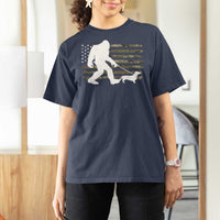 Bigfoot Walking Dachshund T Shirt For Women Sasquatch Camo American Flag USA Military Patriotic - Wonder Print Shop