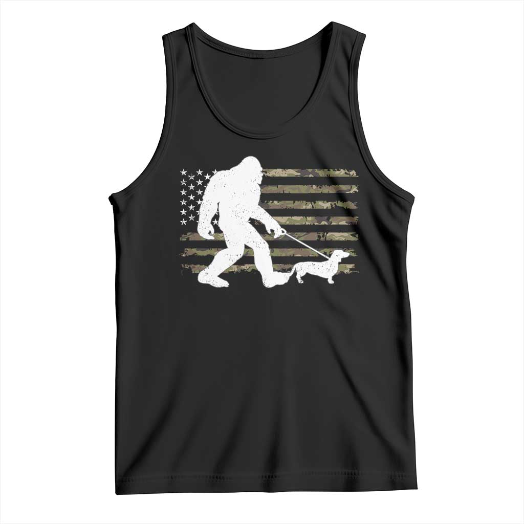 Bigfoot Walking Dachshund Tank Top Sasquatch Camo American Flag USA Military Patriotic - Wonder Print Shop