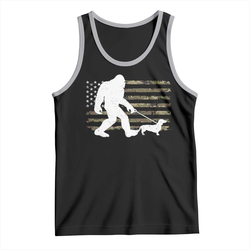 Bigfoot Walking Dachshund Tank Top Sasquatch Camo American Flag USA Military Patriotic - Wonder Print Shop