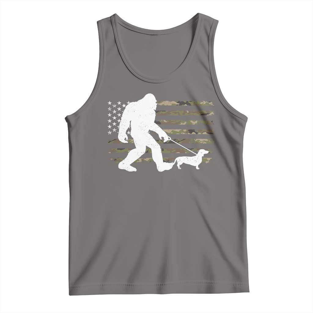 Bigfoot Walking Dachshund Tank Top Sasquatch Camo American Flag USA Military Patriotic - Wonder Print Shop