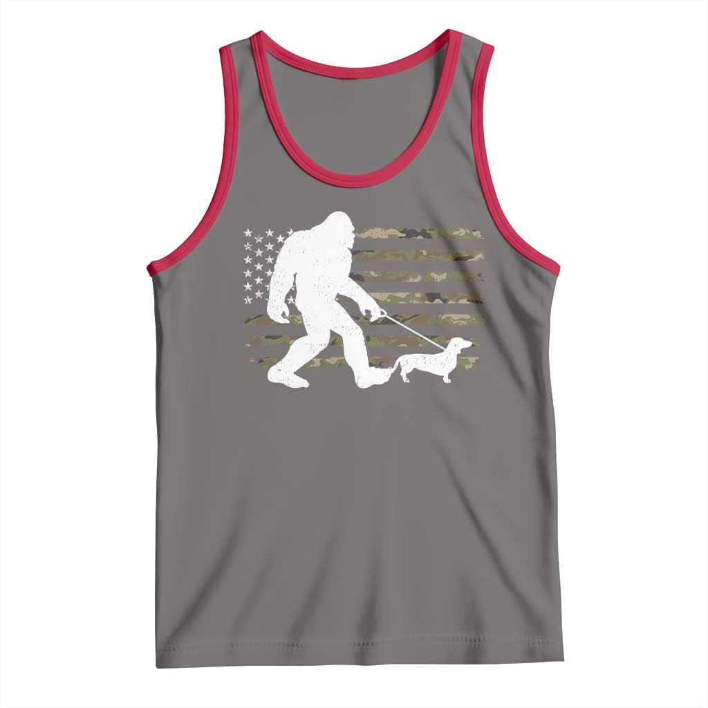 Bigfoot Walking Dachshund Tank Top Sasquatch Camo American Flag USA Military Patriotic - Wonder Print Shop