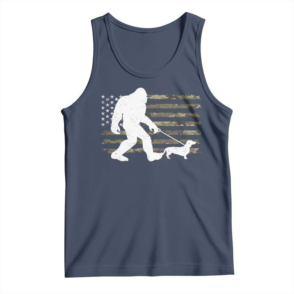 Bigfoot Walking Dachshund Tank Top Sasquatch Camo American Flag USA Military Patriotic - Wonder Print Shop
