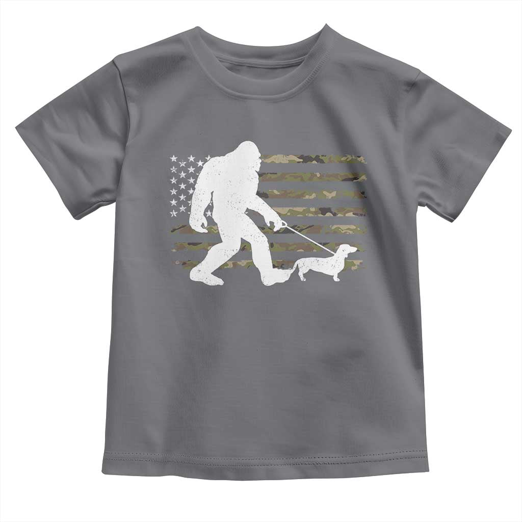 Bigfoot Walking Dachshund Toddler T Shirt Sasquatch Camo American Flag USA Military Patriotic - Wonder Print Shop