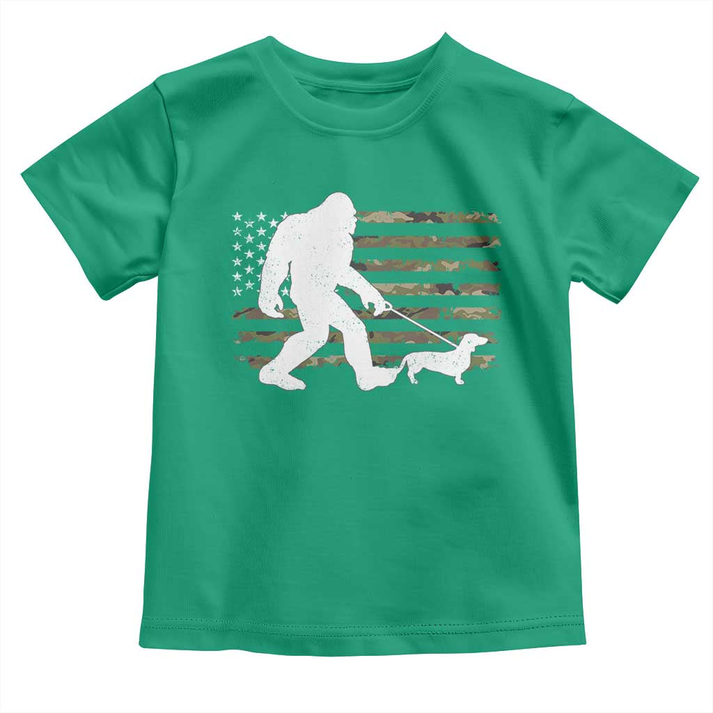 Bigfoot Walking Dachshund Toddler T Shirt Sasquatch Camo American Flag USA Military Patriotic - Wonder Print Shop