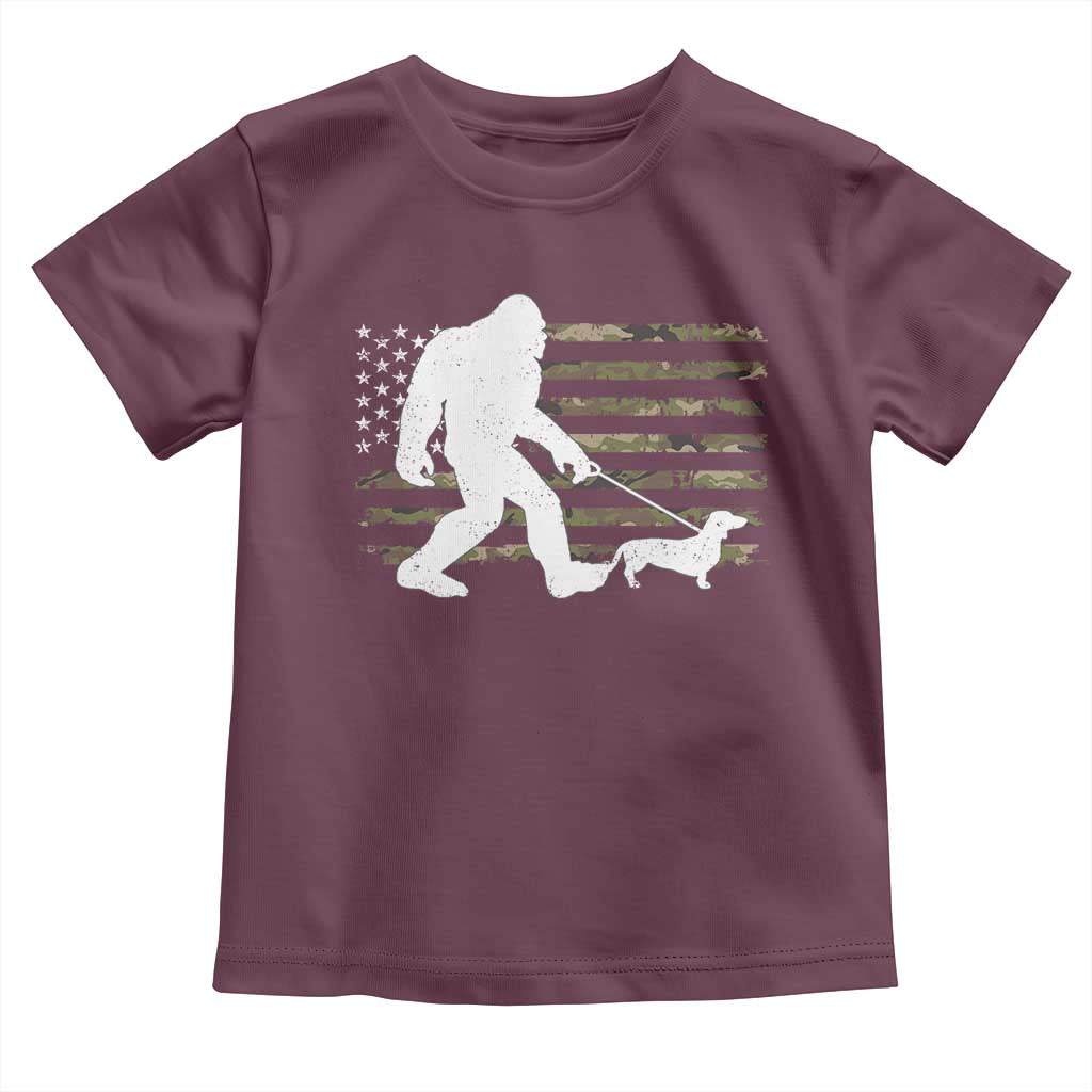 Bigfoot Walking Dachshund Toddler T Shirt Sasquatch Camo American Flag USA Military Patriotic - Wonder Print Shop