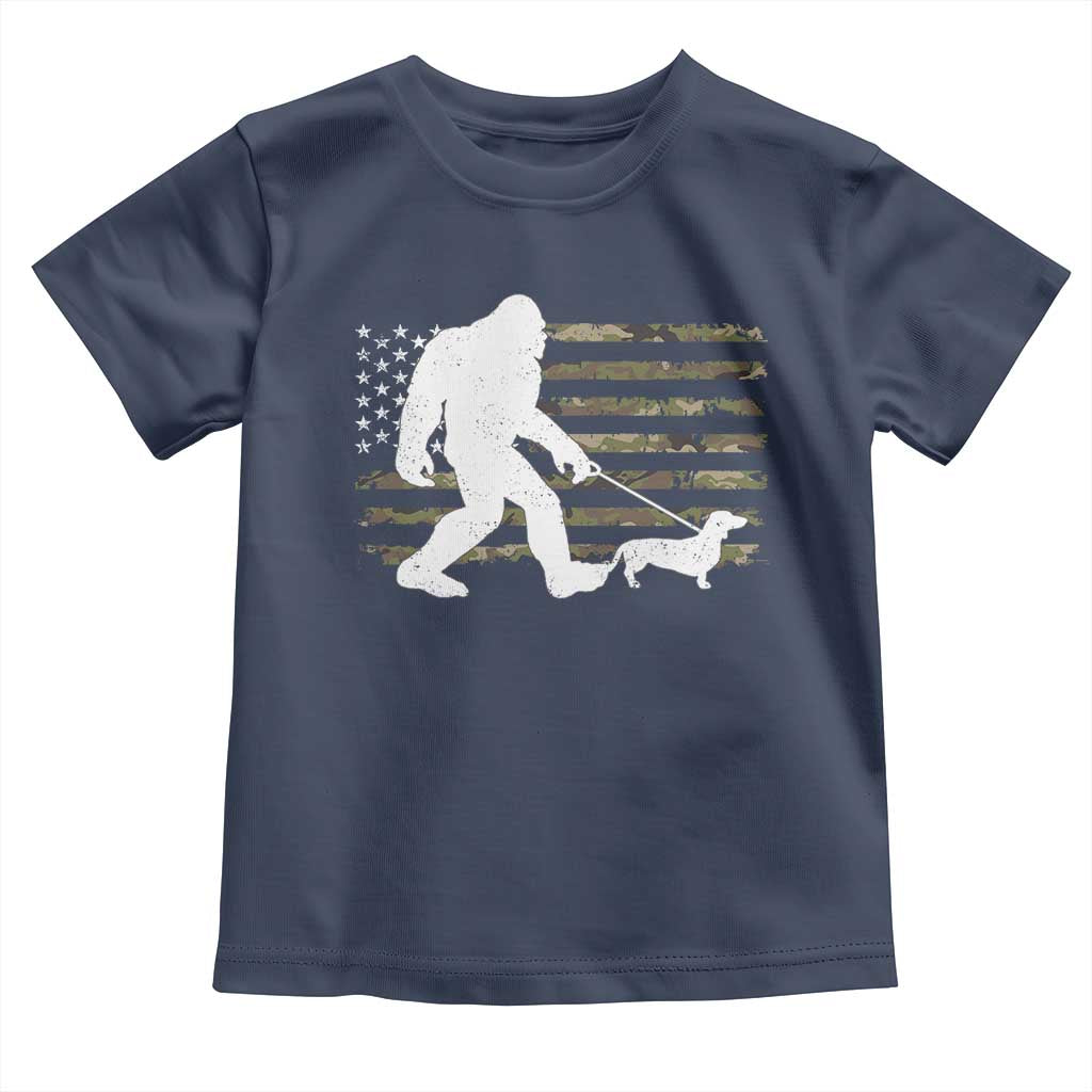 Bigfoot Walking Dachshund Toddler T Shirt Sasquatch Camo American Flag USA Military Patriotic - Wonder Print Shop