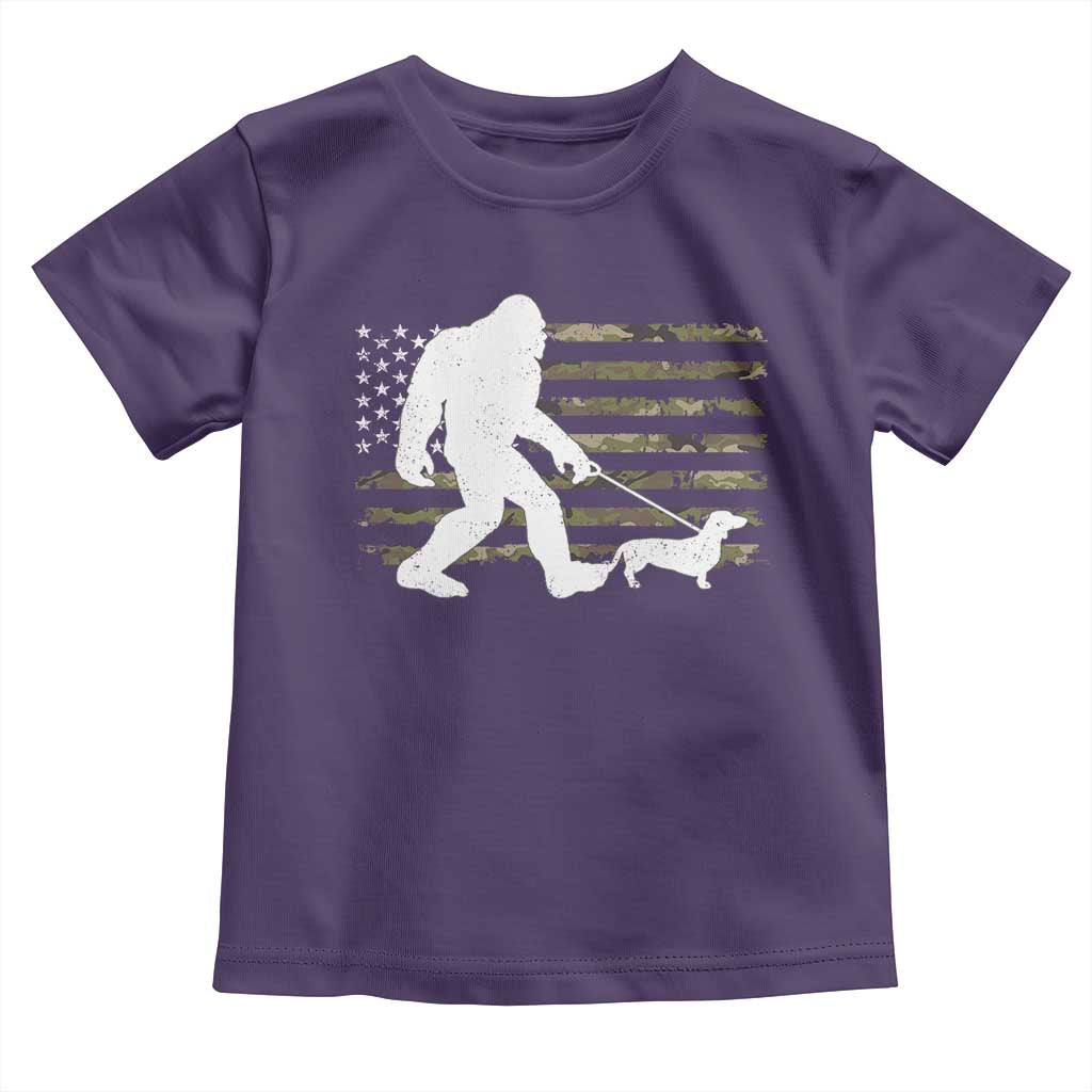 Bigfoot Walking Dachshund Toddler T Shirt Sasquatch Camo American Flag USA Military Patriotic - Wonder Print Shop