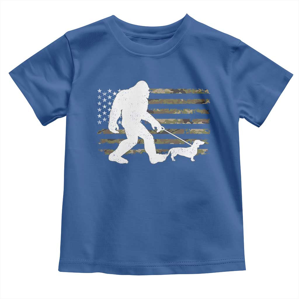 Bigfoot Walking Dachshund Toddler T Shirt Sasquatch Camo American Flag USA Military Patriotic - Wonder Print Shop