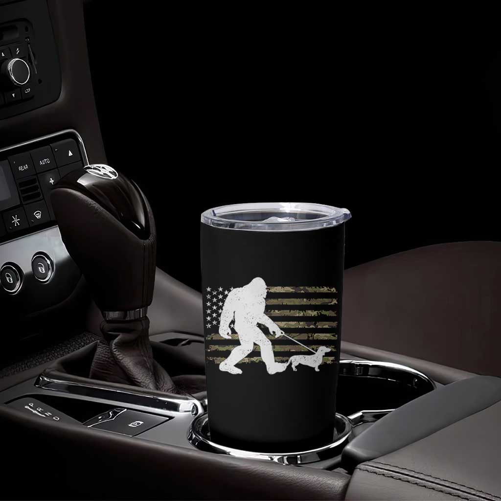 Bigfoot Walking Dachshund Tumbler Cup Sasquatch Camo American Flag USA Military Patriotic - Wonder Print Shop