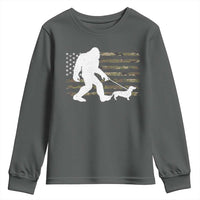 Bigfoot Walking Dachshund Youth Sweatshirt Sasquatch Camo American Flag USA Military Patriotic - Wonder Print Shop