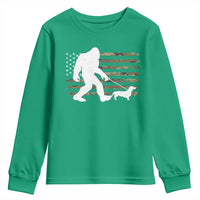 Bigfoot Walking Dachshund Youth Sweatshirt Sasquatch Camo American Flag USA Military Patriotic - Wonder Print Shop