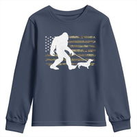Bigfoot Walking Dachshund Youth Sweatshirt Sasquatch Camo American Flag USA Military Patriotic - Wonder Print Shop
