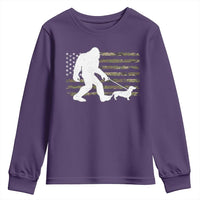 Bigfoot Walking Dachshund Youth Sweatshirt Sasquatch Camo American Flag USA Military Patriotic - Wonder Print Shop