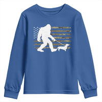 Bigfoot Walking Dachshund Youth Sweatshirt Sasquatch Camo American Flag USA Military Patriotic - Wonder Print Shop