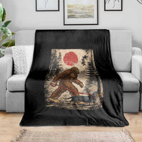Bigfoot Dachshund Lovers Throw Blanket Japanese Vintage Graphic Ukiyo-e Art Sasquatch Wiener Dog Gift