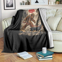 Bigfoot Dachshund Lovers Throw Blanket Japanese Vintage Graphic Ukiyo-e Art Sasquatch Wiener Dog Gift