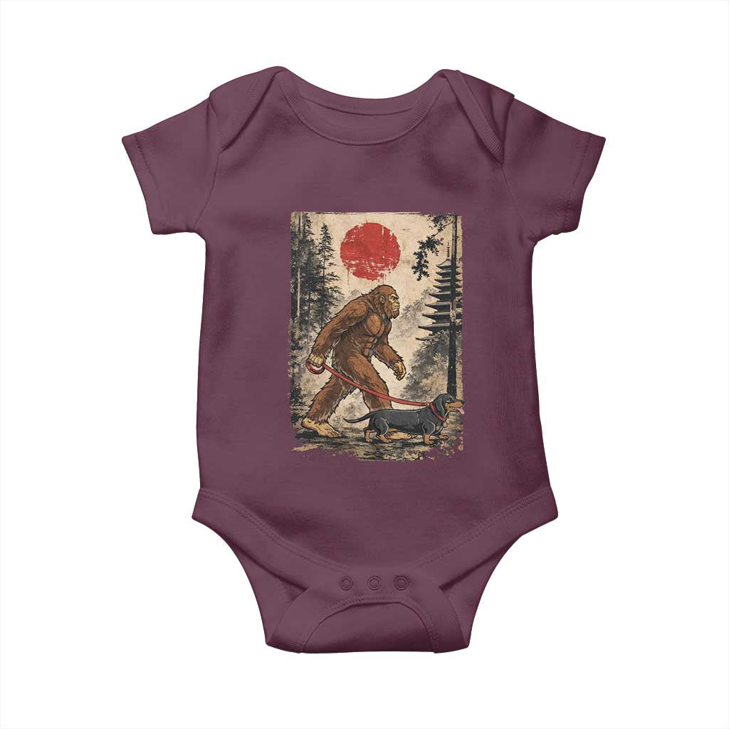 Bigfoot Dachshund Lovers Baby Onesie Japanese Vintage Graphic Ukiyo-e Art Sasquatch Wiener Dog Gift