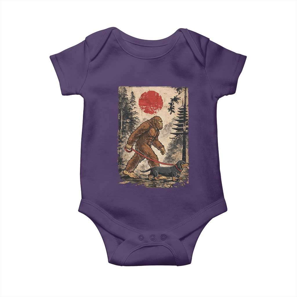 Bigfoot Dachshund Lovers Baby Onesie Japanese Vintage Graphic Ukiyo-e Art Sasquatch Wiener Dog Gift