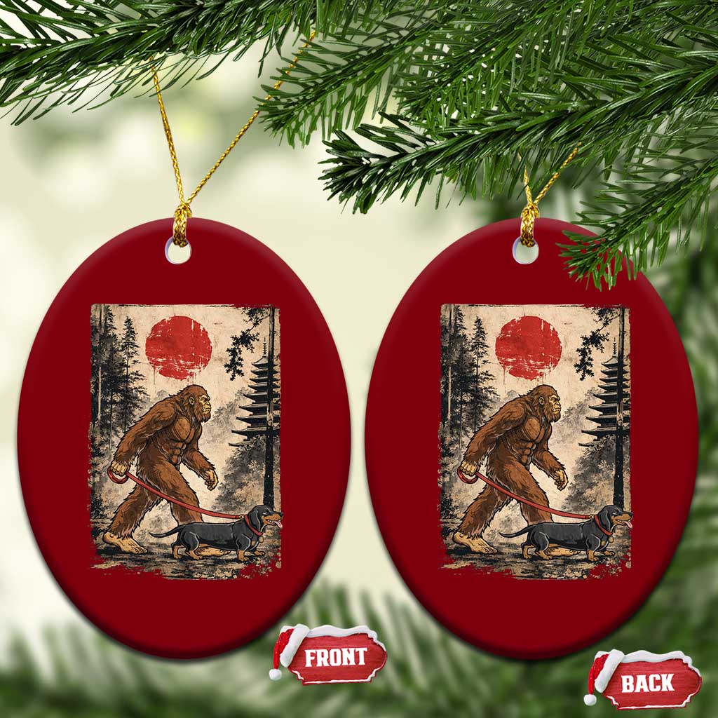 Bigfoot Dachshund Lovers Ceramic Ornament Japanese Vintage Graphic Ukiyo-e Art Sasquatch Wiener Dog Gift