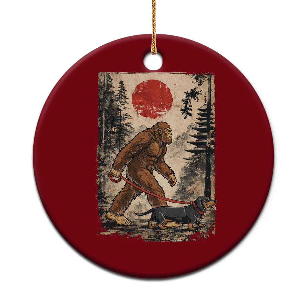 Bigfoot Dachshund Lovers Ceramic Ornament Japanese Vintage Graphic Ukiyo-e Art Sasquatch Wiener Dog Gift
