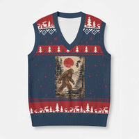 Bigfoot Dachshund Lovers V-Neck Knit Sweater Vest Japanese Vintage Graphic Ukiyo-e Art Sasquatch Wiener Dog Gift