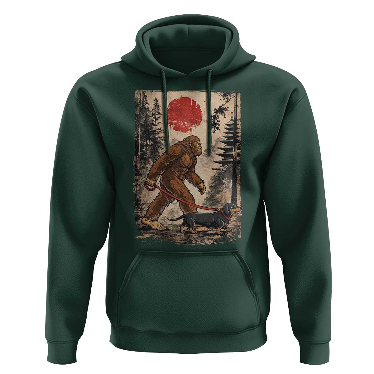 Bigfoot Dachshund Lovers Hoodie Japanese Vintage Graphic Ukiyo-e Art Sasquatch Wiener Dog Gift