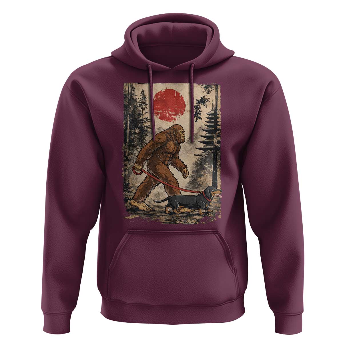 Bigfoot Dachshund Lovers Hoodie Japanese Vintage Graphic Ukiyo-e Art Sasquatch Wiener Dog Gift