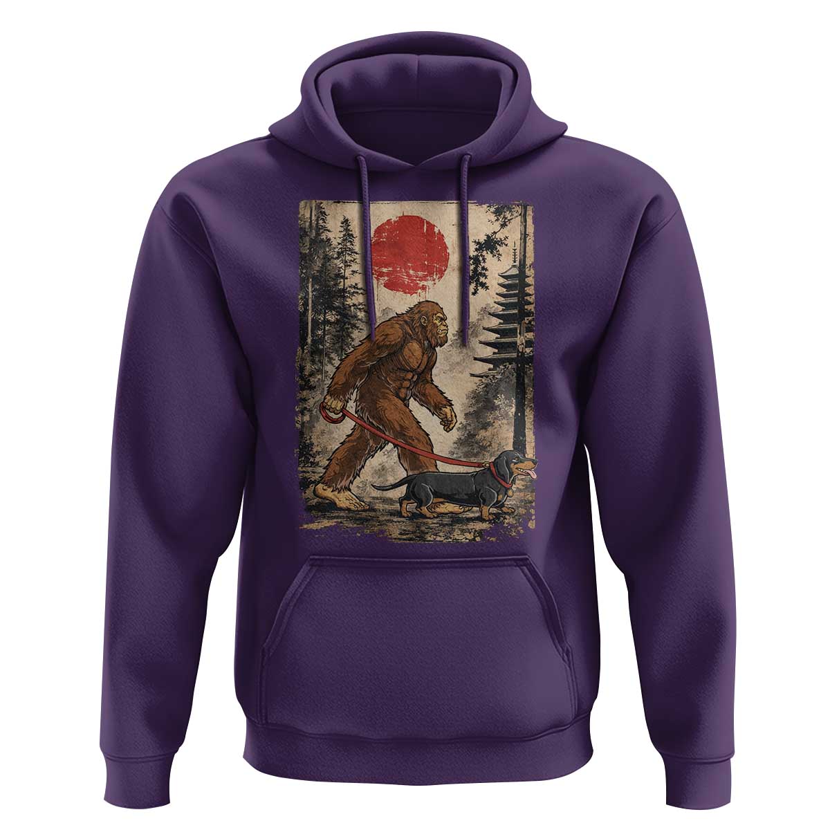 Bigfoot Dachshund Lovers Hoodie Japanese Vintage Graphic Ukiyo-e Art Sasquatch Wiener Dog Gift
