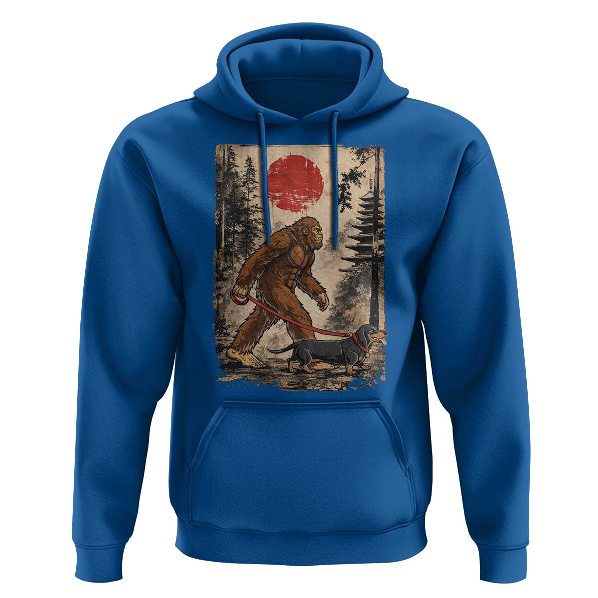 Bigfoot Dachshund Lovers Hoodie Japanese Vintage Graphic Ukiyo-e Art Sasquatch Wiener Dog Gift