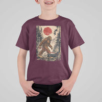 Bigfoot Dachshund Lovers T Shirt For Kid Japanese Vintage Graphic Ukiyo-e Art Sasquatch Wiener Dog Gift