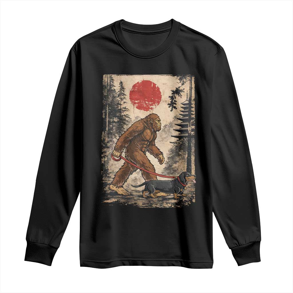 Bigfoot Dachshund Lovers Long Sleeve Shirt Japanese Vintage Graphic Ukiyo-e Art Sasquatch Wiener Dog Gift