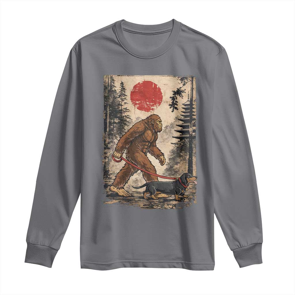 Bigfoot Dachshund Lovers Long Sleeve Shirt Japanese Vintage Graphic Ukiyo-e Art Sasquatch Wiener Dog Gift