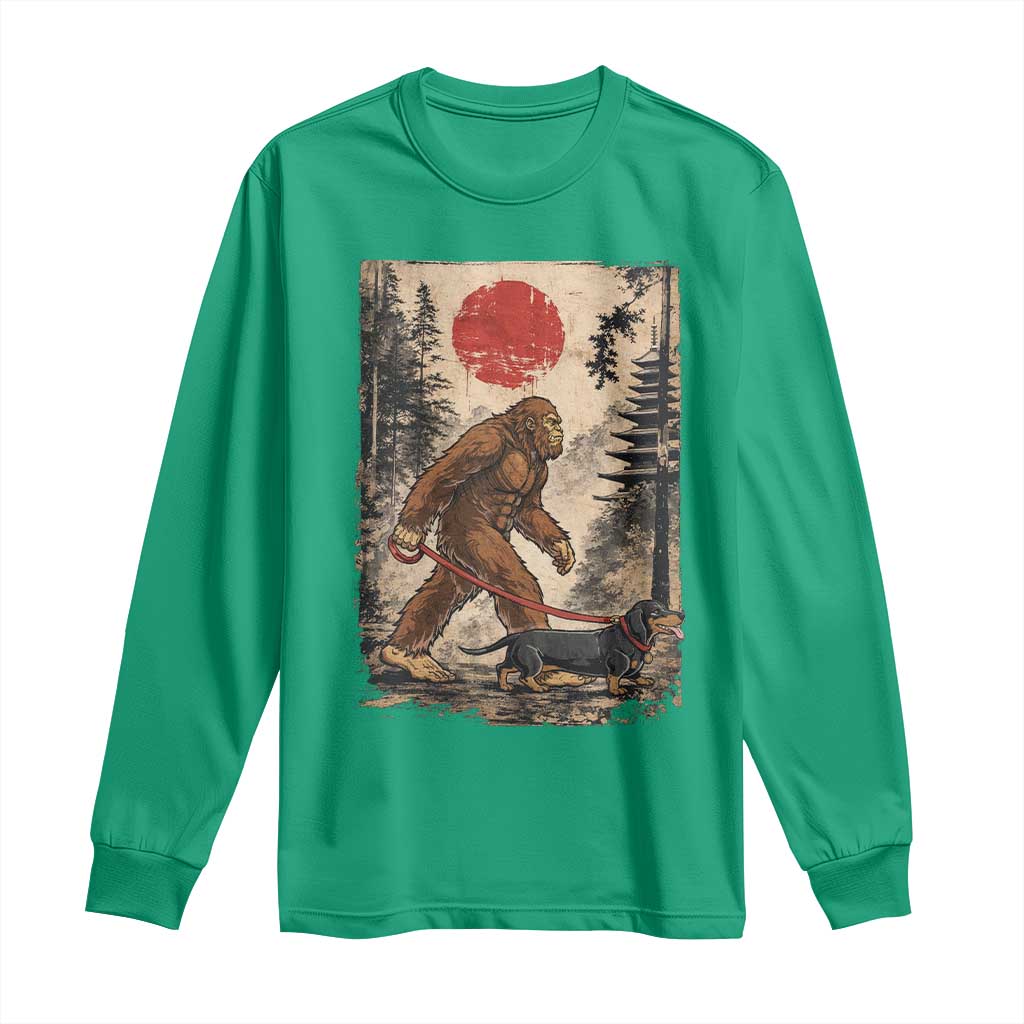Bigfoot Dachshund Lovers Long Sleeve Shirt Japanese Vintage Graphic Ukiyo-e Art Sasquatch Wiener Dog Gift