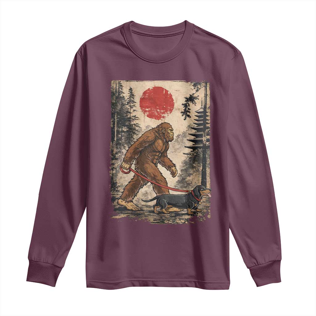 Bigfoot Dachshund Lovers Long Sleeve Shirt Japanese Vintage Graphic Ukiyo-e Art Sasquatch Wiener Dog Gift