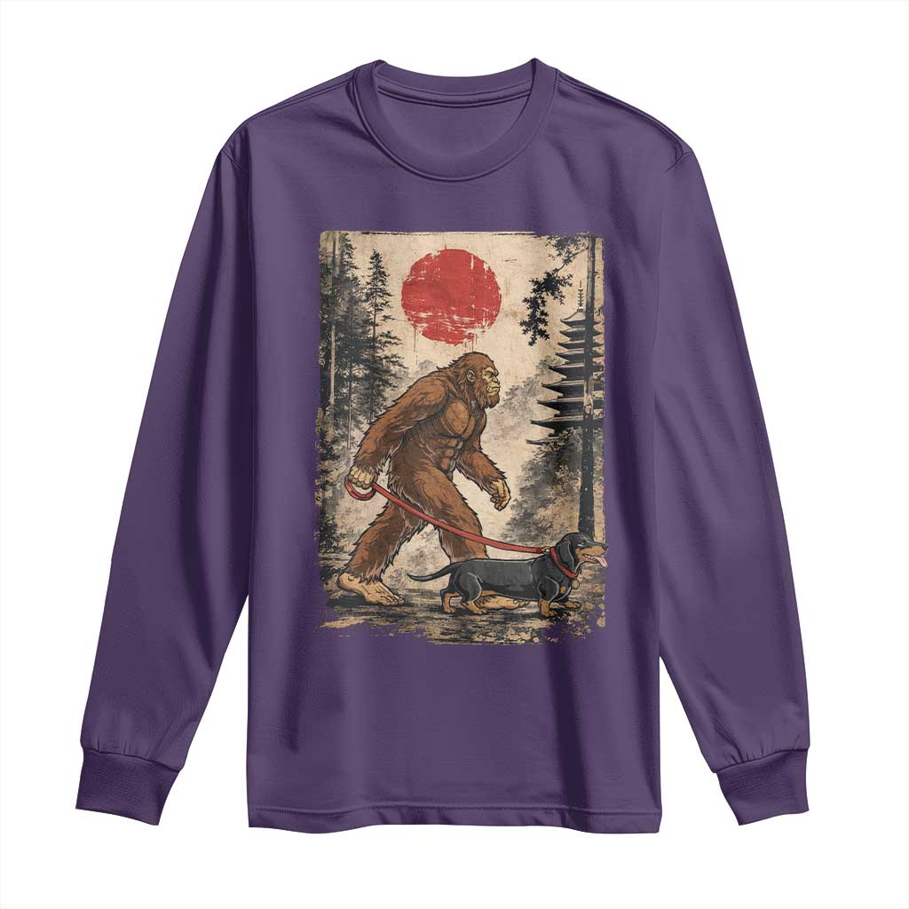 Bigfoot Dachshund Lovers Long Sleeve Shirt Japanese Vintage Graphic Ukiyo-e Art Sasquatch Wiener Dog Gift