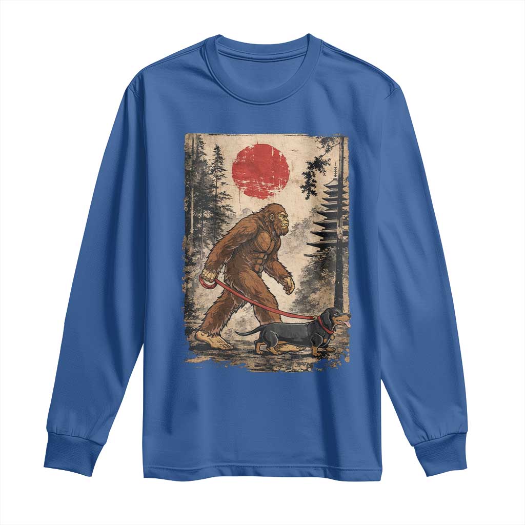 Bigfoot Dachshund Lovers Long Sleeve Shirt Japanese Vintage Graphic Ukiyo-e Art Sasquatch Wiener Dog Gift
