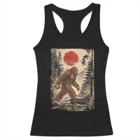 Bigfoot Dachshund Lovers Racerback Tank Top Japanese Vintage Graphic Ukiyo-e Art Sasquatch Wiener Dog Gift