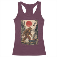 Bigfoot Dachshund Lovers Racerback Tank Top Japanese Vintage Graphic Ukiyo-e Art Sasquatch Wiener Dog Gift