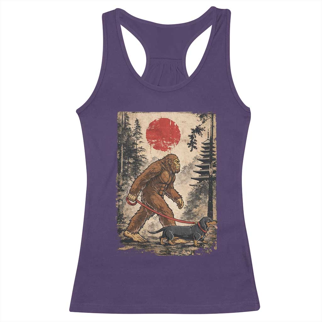 Bigfoot Dachshund Lovers Racerback Tank Top Japanese Vintage Graphic Ukiyo-e Art Sasquatch Wiener Dog Gift