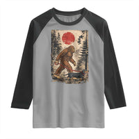 Bigfoot Dachshund Lovers Raglan Shirt Japanese Vintage Graphic Ukiyo-e Art Sasquatch Wiener Dog Gift