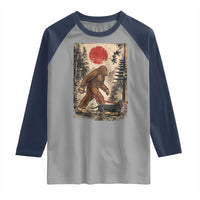 Bigfoot Dachshund Lovers Raglan Shirt Japanese Vintage Graphic Ukiyo-e Art Sasquatch Wiener Dog Gift