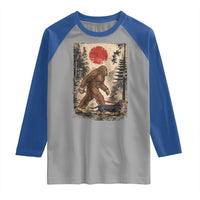Bigfoot Dachshund Lovers Raglan Shirt Japanese Vintage Graphic Ukiyo-e Art Sasquatch Wiener Dog Gift
