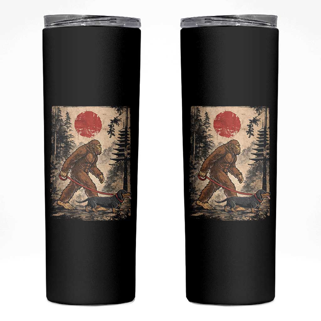 Bigfoot Dachshund Lovers Skinny Tumbler Japanese Vintage Graphic Ukiyo-e Art Sasquatch Wiener Dog Gift