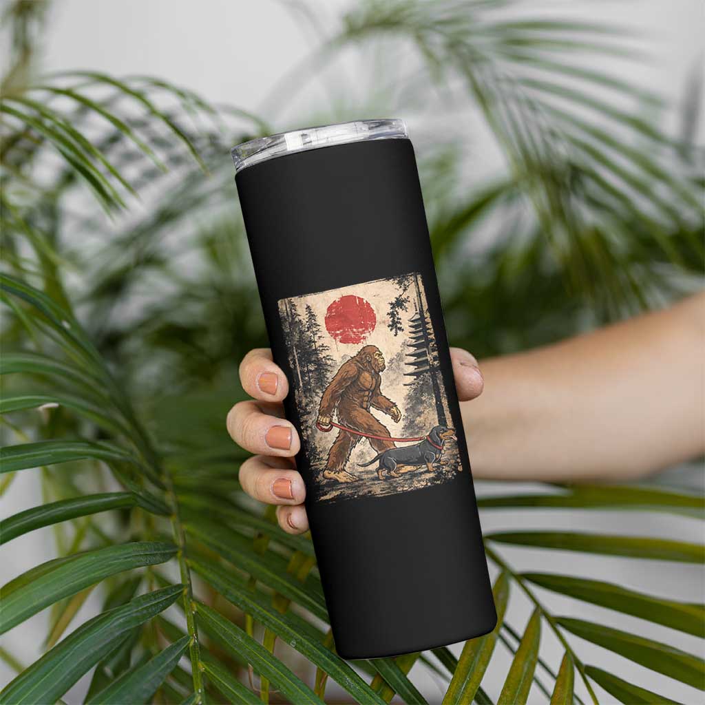 Bigfoot Dachshund Lovers Skinny Tumbler Japanese Vintage Graphic Ukiyo-e Art Sasquatch Wiener Dog Gift