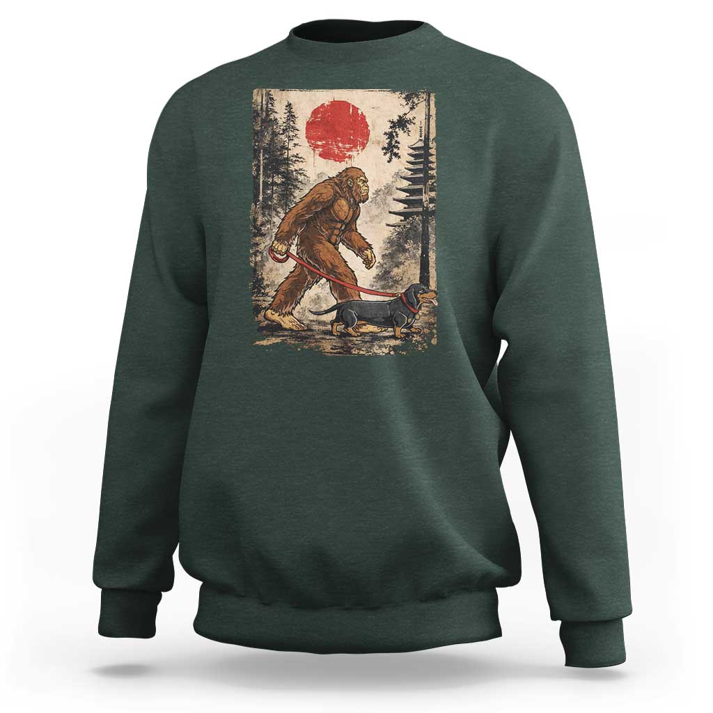 Bigfoot Dachshund Lovers Sweatshirt Japanese Vintage Graphic Ukiyo-e Art Sasquatch Wiener Dog Gift