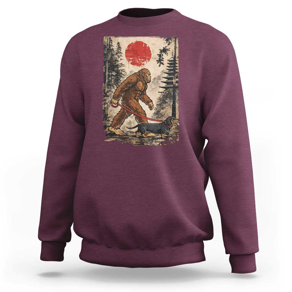 Bigfoot Dachshund Lovers Sweatshirt Japanese Vintage Graphic Ukiyo-e Art Sasquatch Wiener Dog Gift