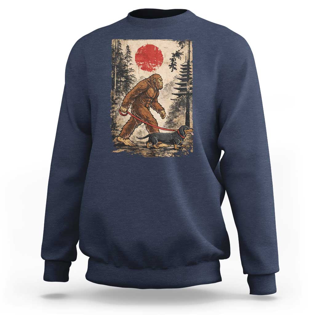 Bigfoot Dachshund Lovers Sweatshirt Japanese Vintage Graphic Ukiyo-e Art Sasquatch Wiener Dog Gift