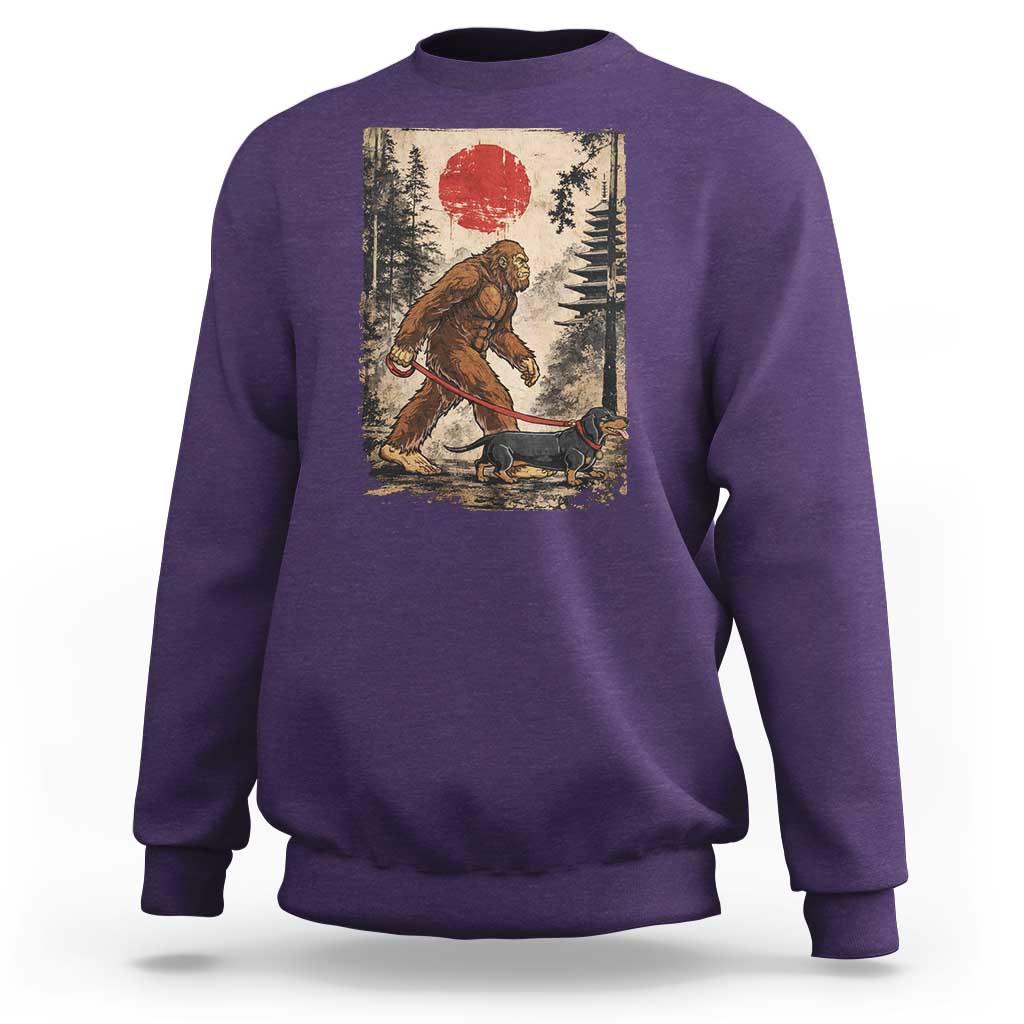 Bigfoot Dachshund Lovers Sweatshirt Japanese Vintage Graphic Ukiyo-e Art Sasquatch Wiener Dog Gift